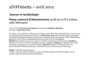 Concert d'abonnement Sinfonietta 2012 - Amour et mythologie